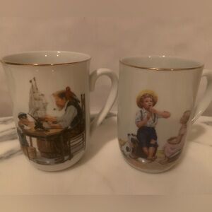 Norman Rockwell White Coffee Mugs Set Of 2- “For A Good Boy” & “Music Master”